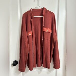 Chouyatou Women’s Rusty red loose fit waffle knit button down shirt. Size: XL